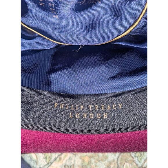 Vintage PHILIP TREACY LONDON Burgundy Rabbit Hair Wide Brim Kentucky Derby Royal